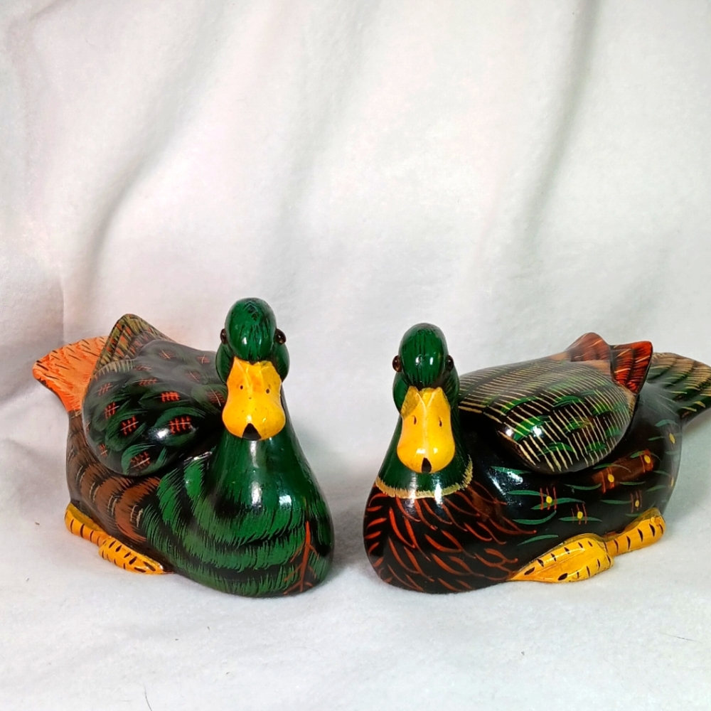 Vintage Ducks Handpainted Trinket Boxes Colorful Realistic